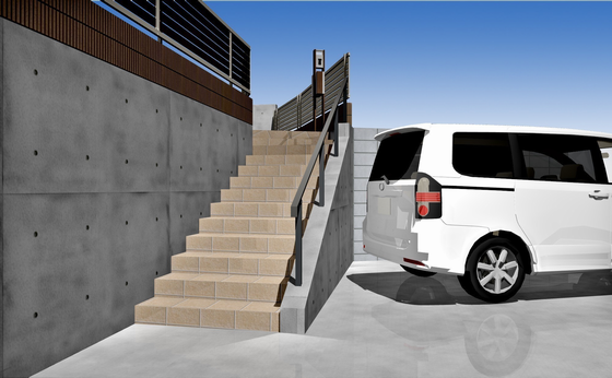 イメージパース「F手すり工事」「G 階段タイル工事」の箇所